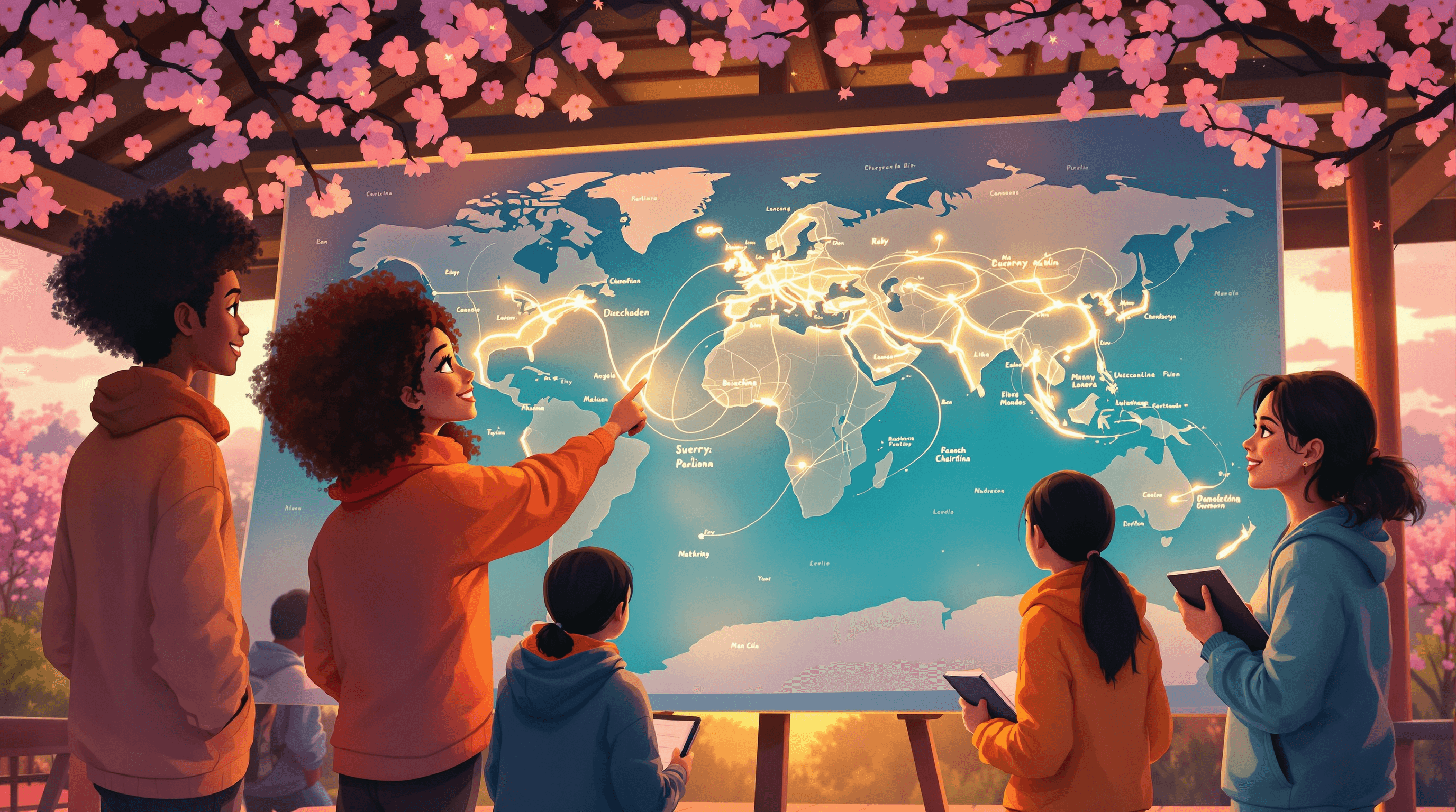 A colorful world learning map for language progress